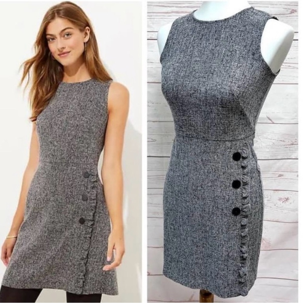 LOFT Gray Button-Detail Mini Dress